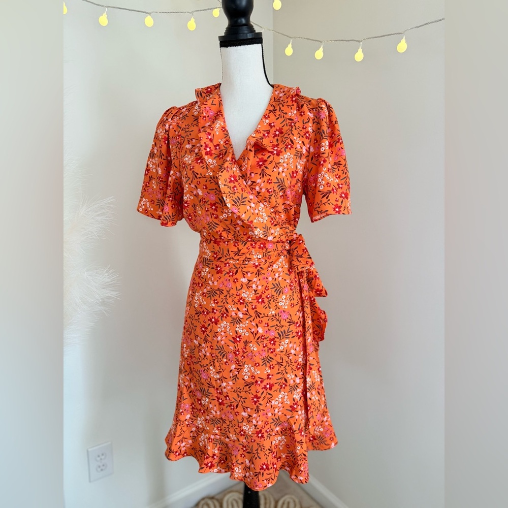 🌾 Draper James Orange Wrap Sundress with Flutter Sleeves